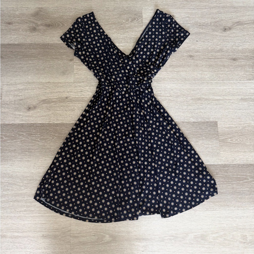 Kaileigh Navy Polka Dot Midi Dress